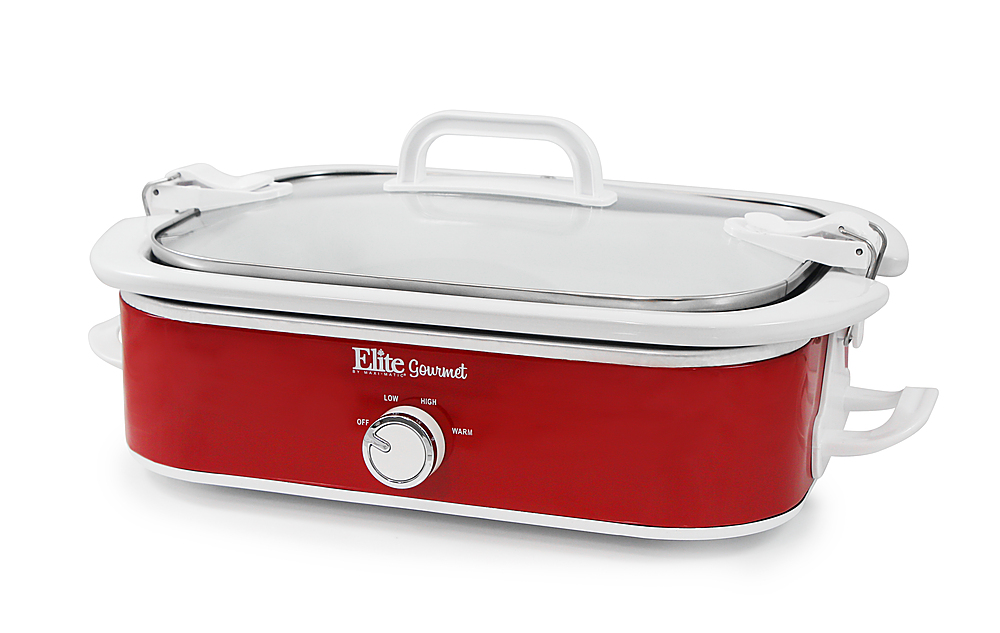 8.5 Qt. Deluxe Metallic Red Slow Cooker with Glass Lid – Shop Elite Gourmet  - Small Kitchen Appliances