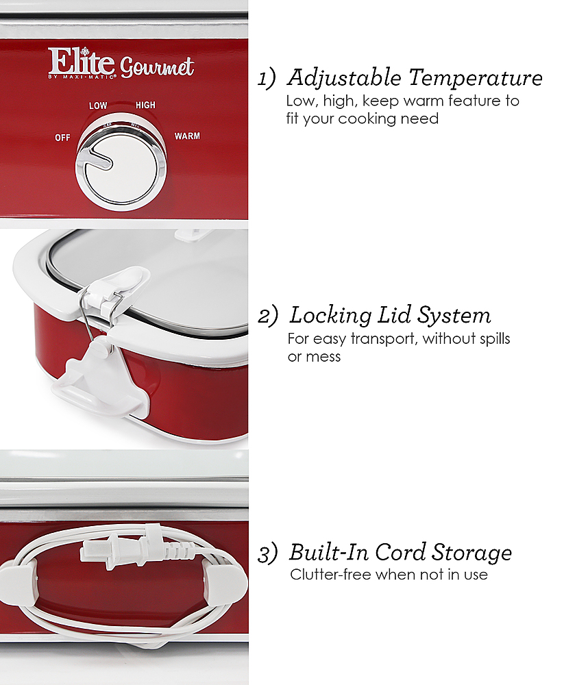 Elite Gourmet Casserole Slow Cooker with Locking Lid - Red, 3.5 qt - Pay  Less Super Markets