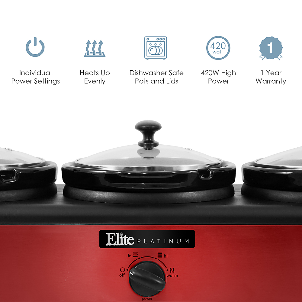 Best Buy: Elite Platinum 3 x 2.5qt Triple Slow Cooker Red EWMST-325R