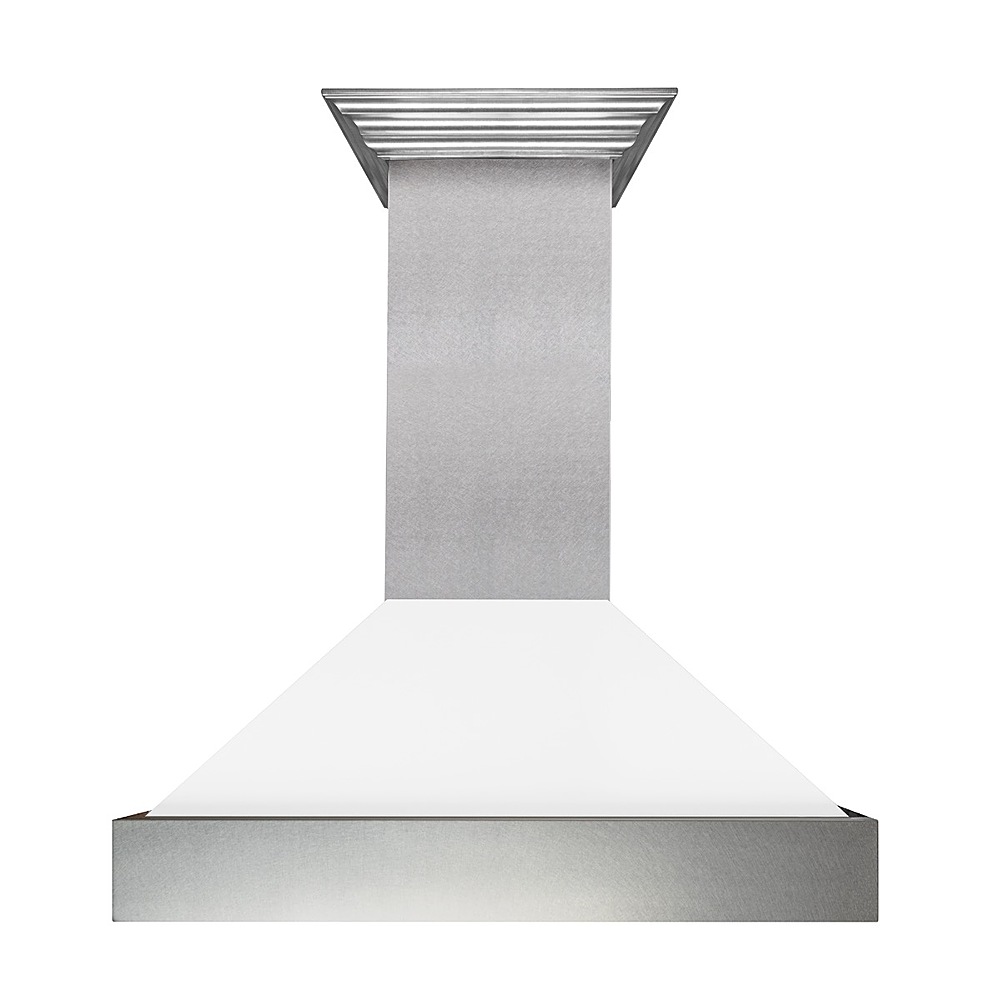 Angle View: ZLINE - 30" DuraSnow® Stainless Steel Range Hood with White Matte Shell (8654WM-30) - Silver