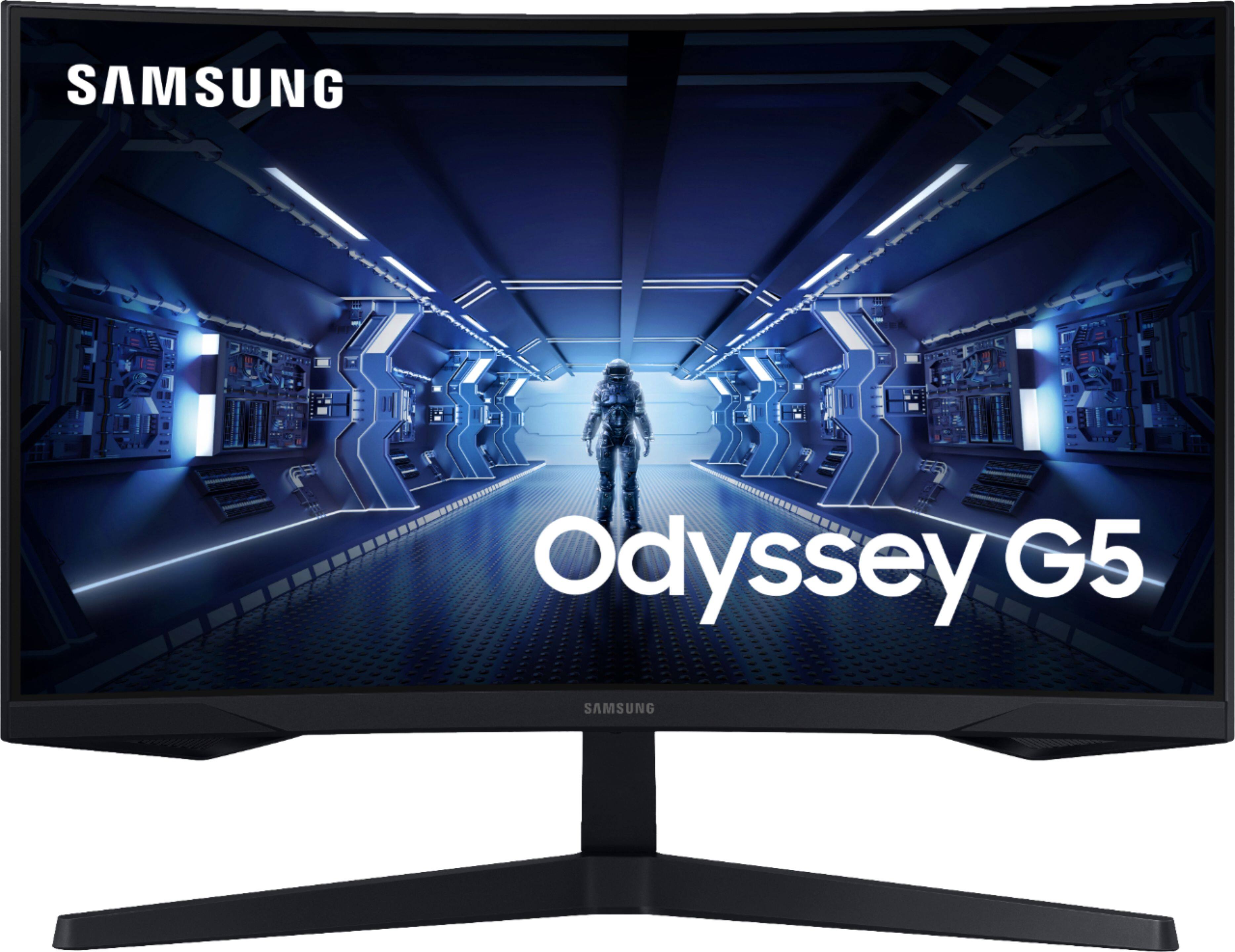 Front. Samsung - Odyssey G5 27" LED Curved WQHD FreeSync Monitor with HDR (HDMI) - Black.