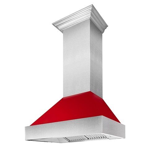 ZLINE - 36" DuraSnow® Stainless Steel Range Hood with Red Gloss Shell (8654RG-36) - Silver