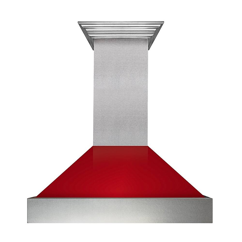 Angle View: ZLINE - 48" DuraSnow® Stainless Steel Range Hood with Red Gloss Shell (8654RG-48) - Silver