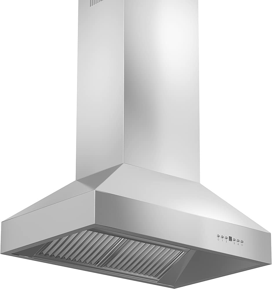 Left View: ZLINE 54"  Island Mount Range Hood in Stainless Steel (697i-54) - Stainless steel