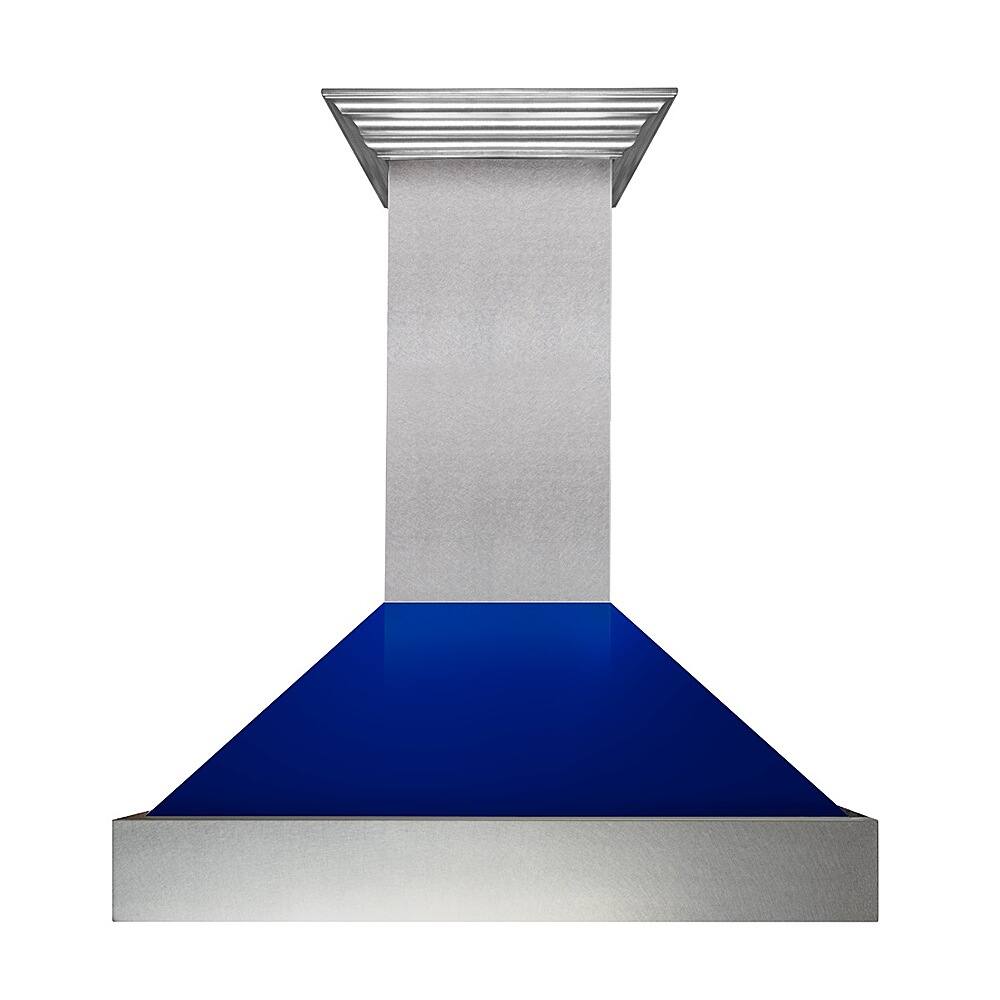 Angle View: ZLINE - 36" DuraSnow® Stainless Steel Range Hood with Blue Gloss Shell (8654BG-36) - Silver