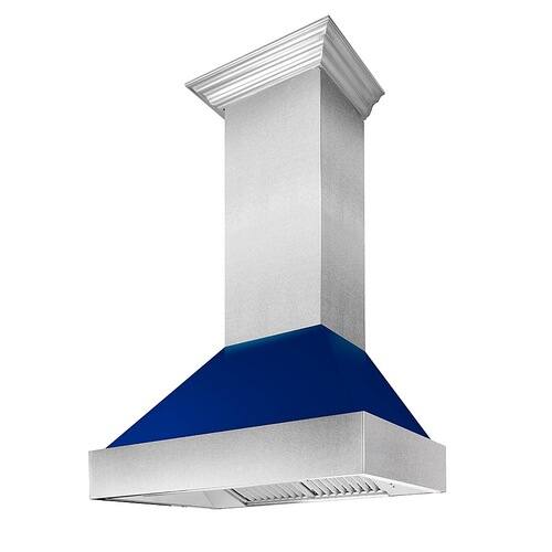 ZLINE - 36" DuraSnow® Stainless Steel Range Hood with Blue Gloss Shell (8654BG-36) - Silver