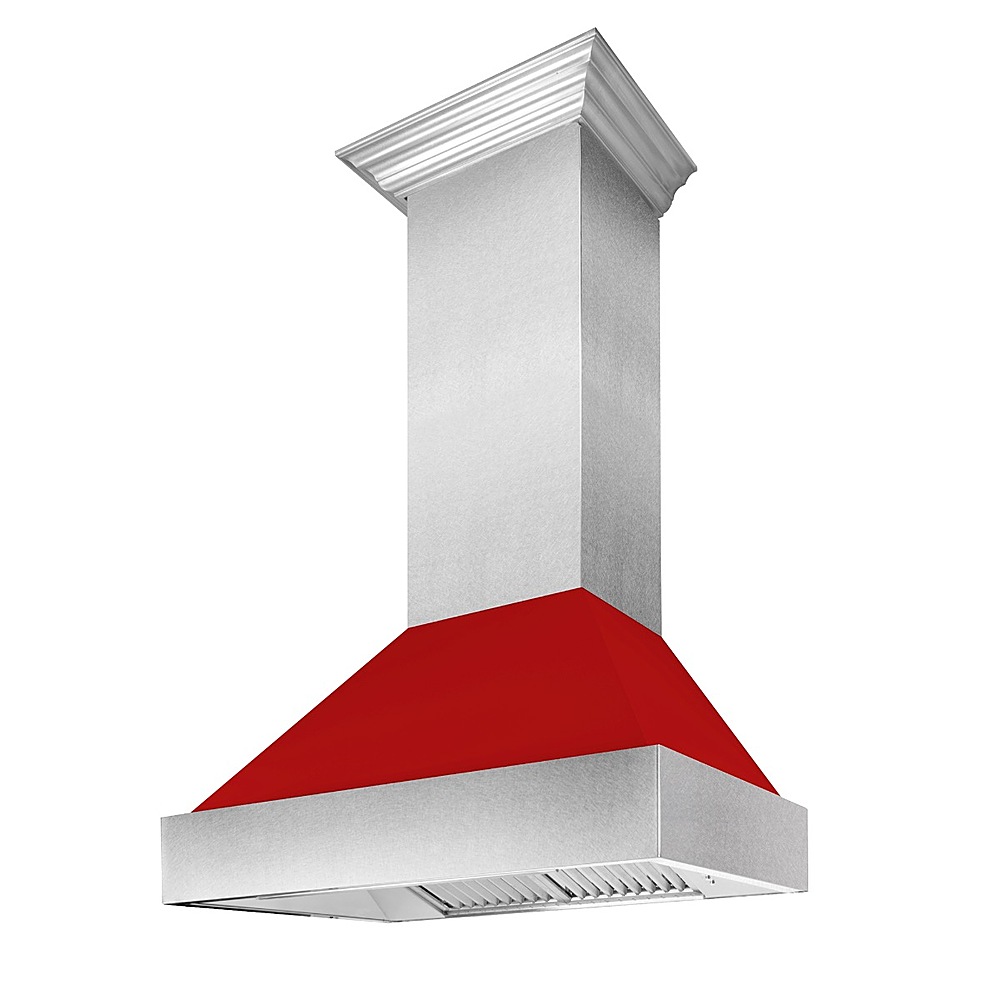 Angle View: ZLINE - 30" DuraSnow® Stainless Steel Range Hood with Red Matte Shell (8654RM-30) - Silver