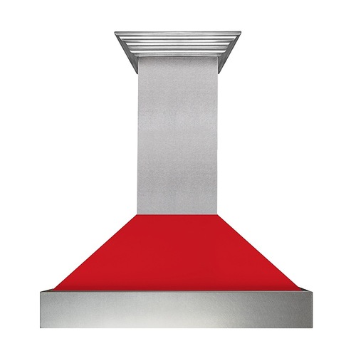 ZLINE - 30" DuraSnow® Stainless Steel Range Hood with Red Matte Shell (8654RM-30) - Silver
