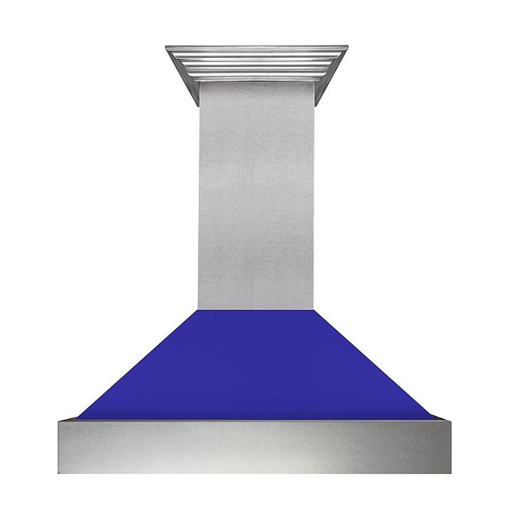 Angle View: ZLINE - 30" DuraSnow® Stainless Steel Range Hood with Blue Matte Shell (8654BM-30) - Silver
