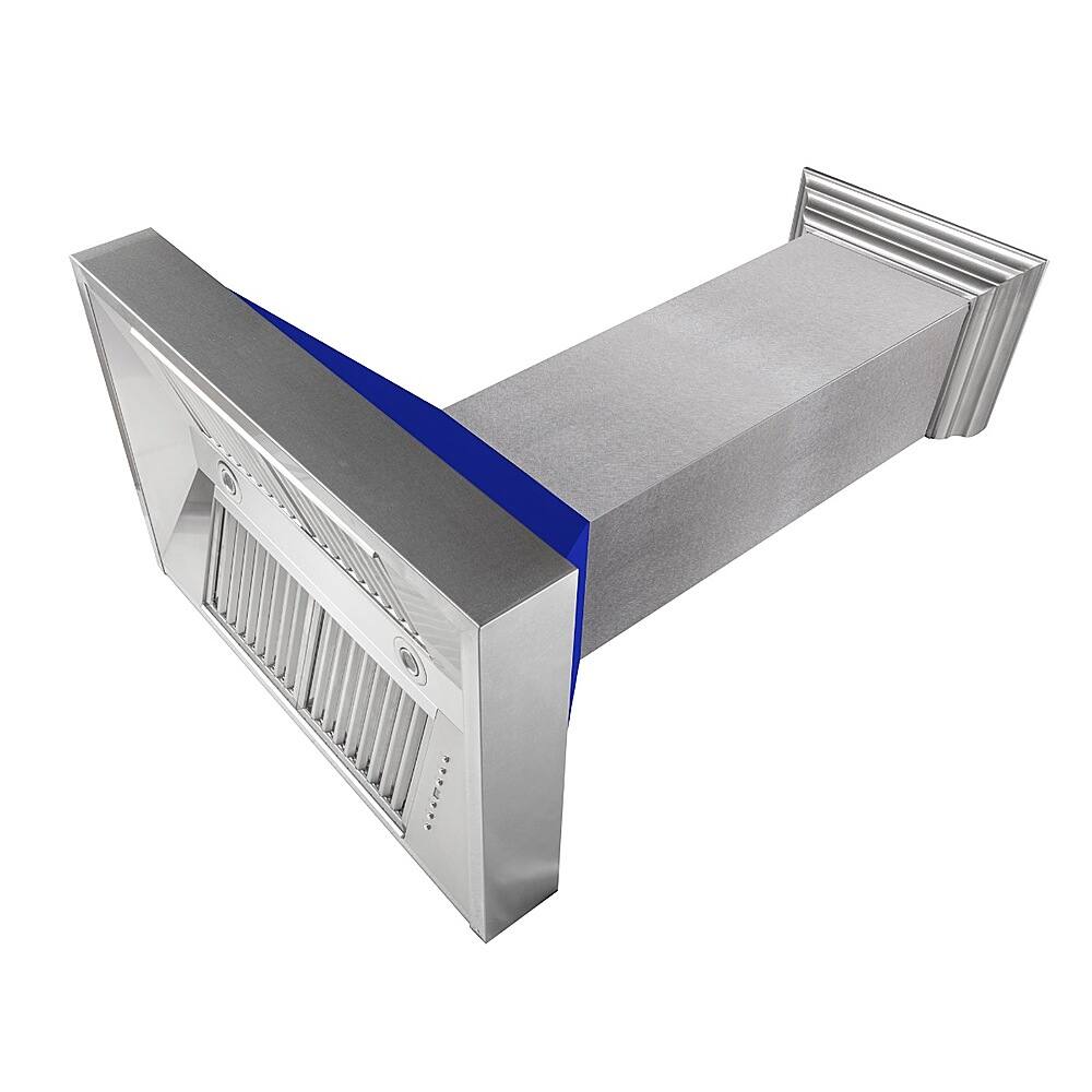 Left View: ZLINE - 30" DuraSnow® Stainless Steel Range Hood with Blue Matte Shell (8654BM-30) - Silver