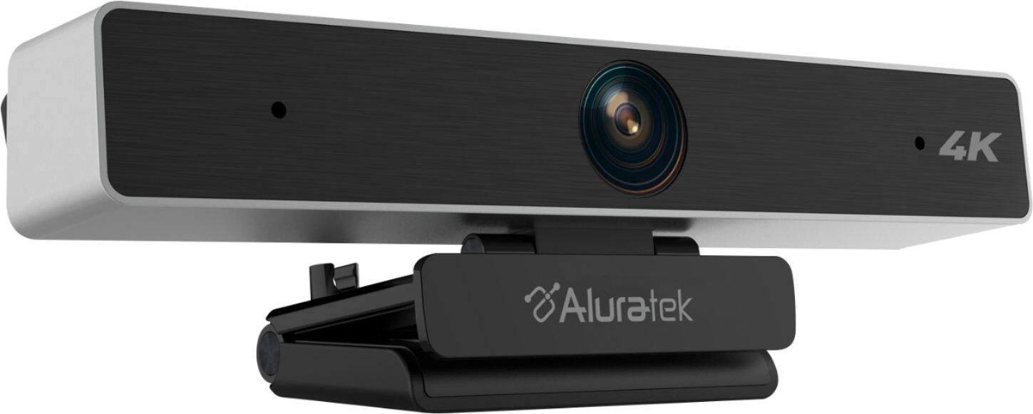 Angle. Aluratek - 4K Ultra HD Live Broadcast Webcam - Black and Brushed Silver.