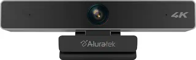 Front. Aluratek - 4K Ultra HD Live Broadcast Webcam - Black and Brushed Silver.