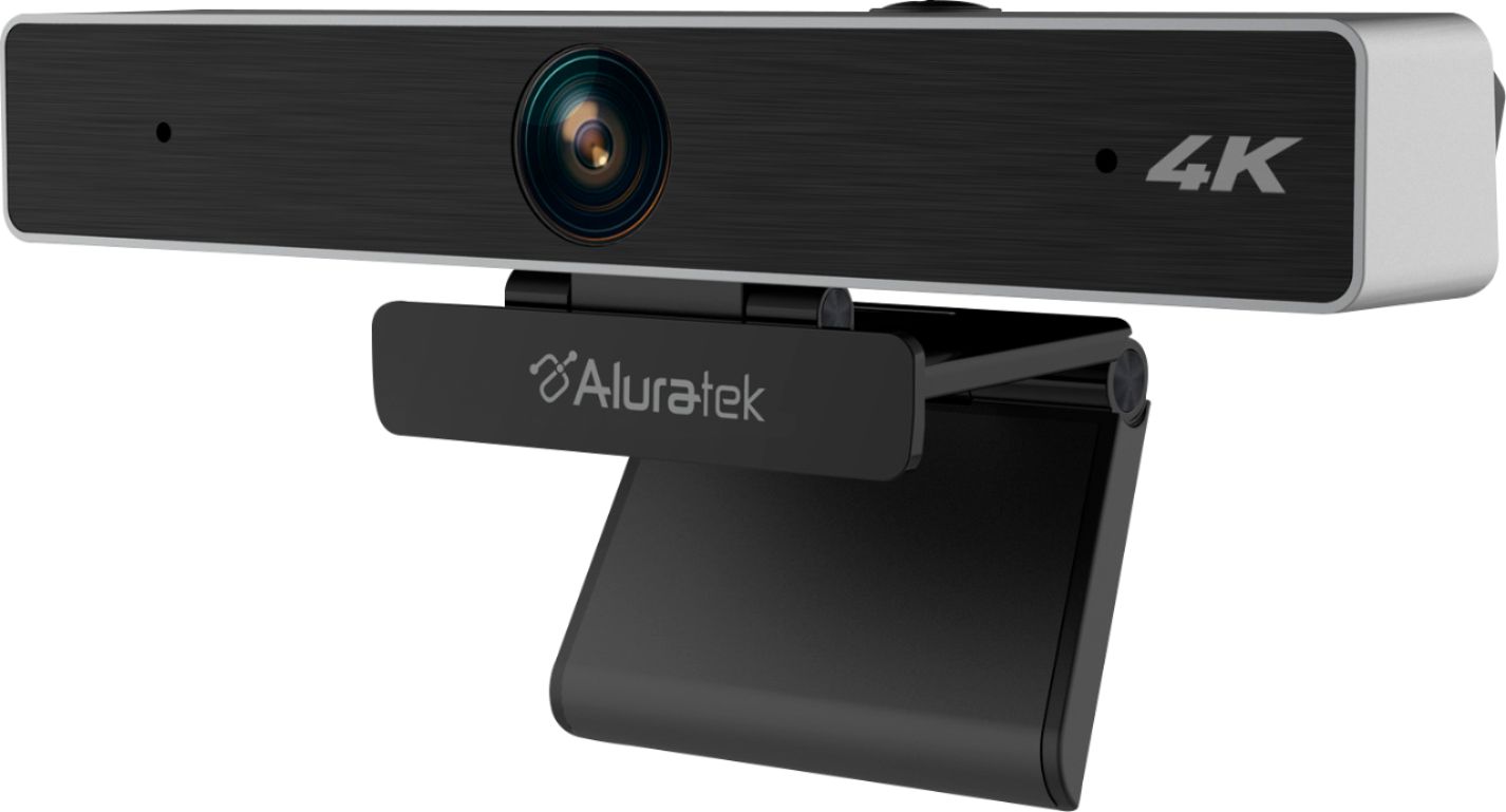 Left View: Aluratek - 4K Ultra HD Live Broadcast Webcam - Black and Brushed Silver