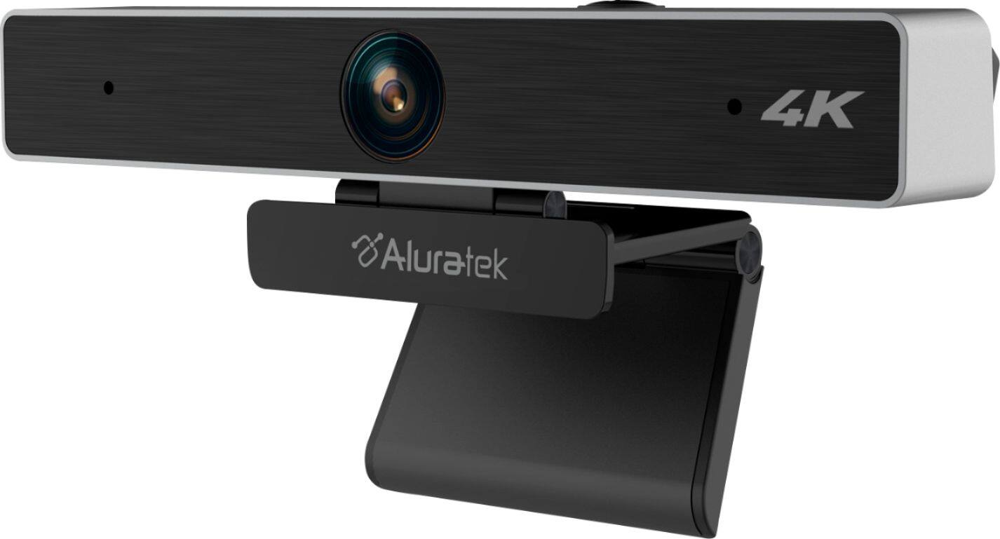 Left. Aluratek - 4K Ultra HD Live Broadcast Webcam - Black and Brushed Silver.