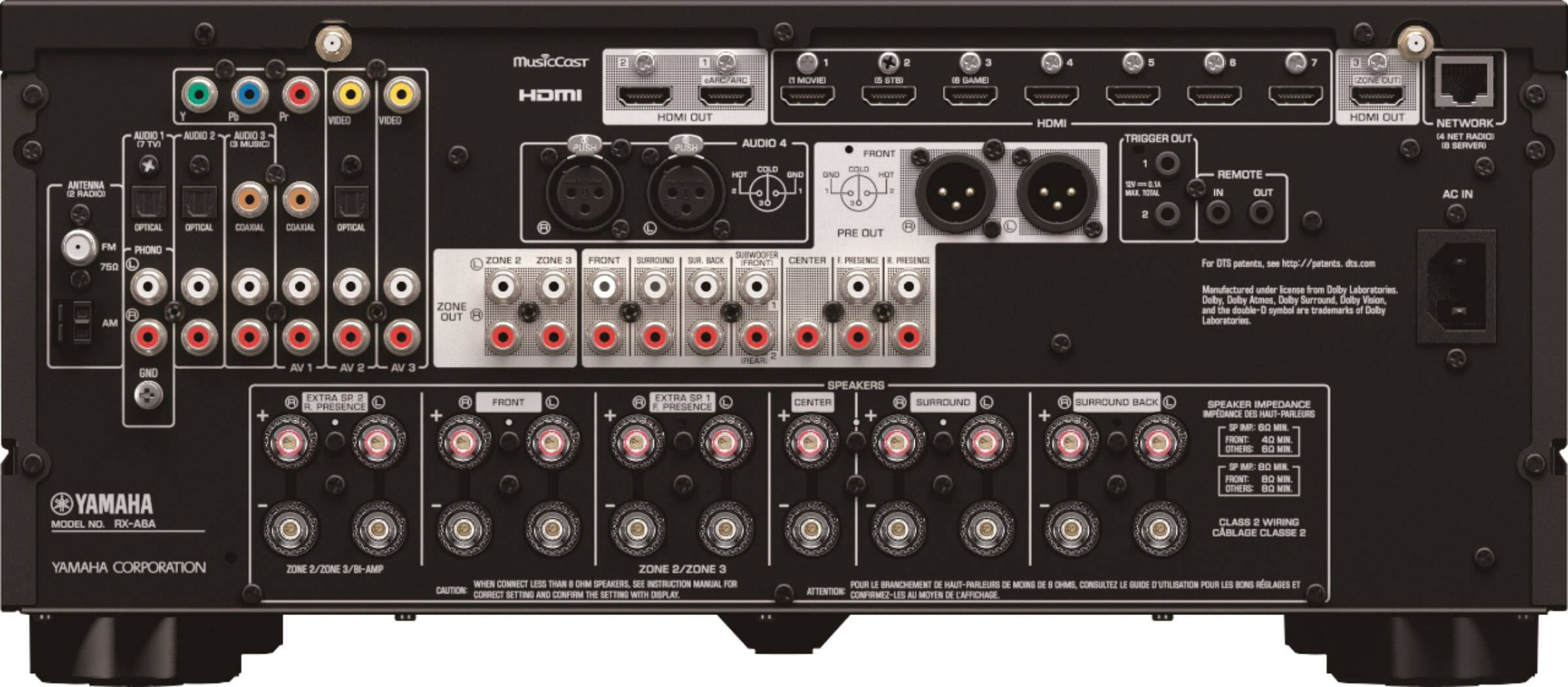 Back. Yamaha - AVENTAGE RX-A6A 150W 9.2-Channel AV Receiver with 8K HDMI and MusicCast - Black.