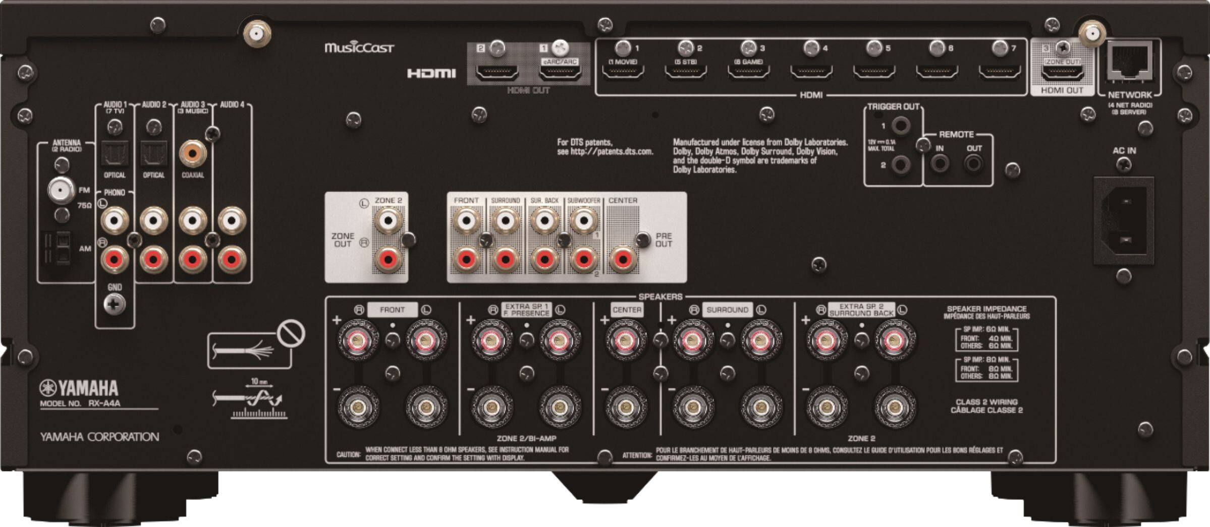 Back. Yamaha - AVENTAGE RX-A4A 110W 7.2-Channel AV Receiver with 8K HDMI and MusicCast - Black.