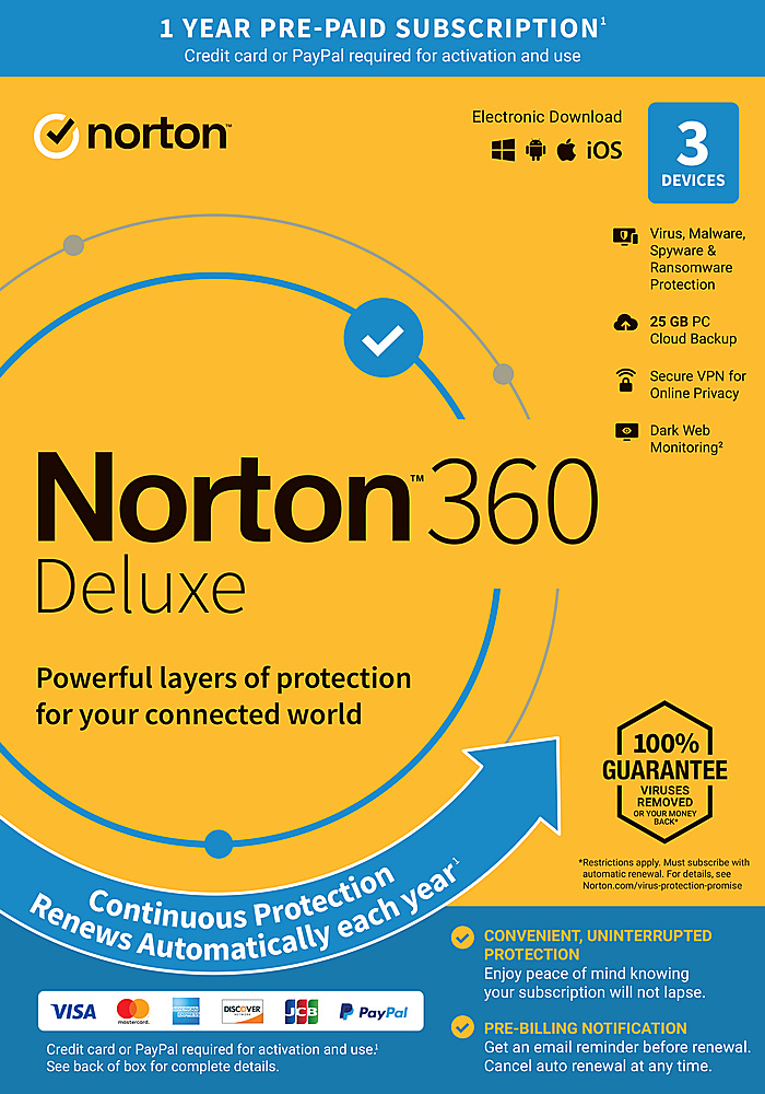 Norton 360 Deluxe 2020 3 dispositivi 1 anno PC MAC Android iOS 25GB online 