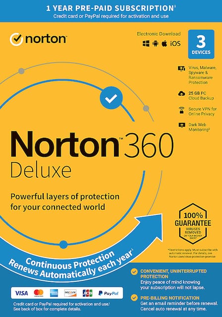 Norton 360 Deluxe (3 Device) Antivirus Internet Security Software.