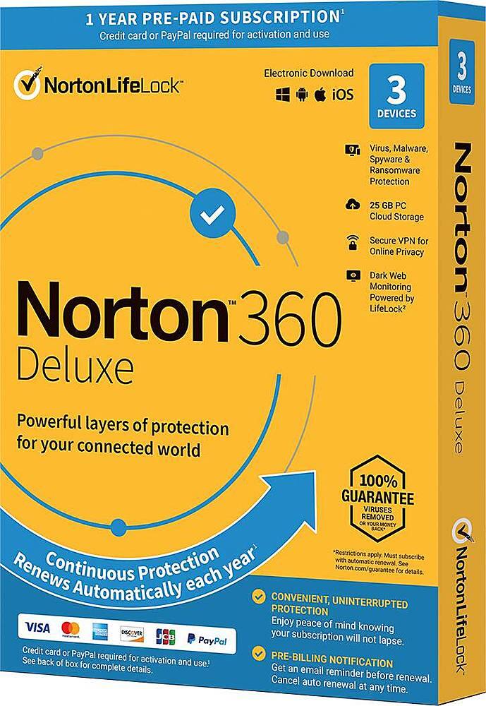 NortonLifeLock Norton 360 Deluxe (3-Devices) (1-Year Subscription ...