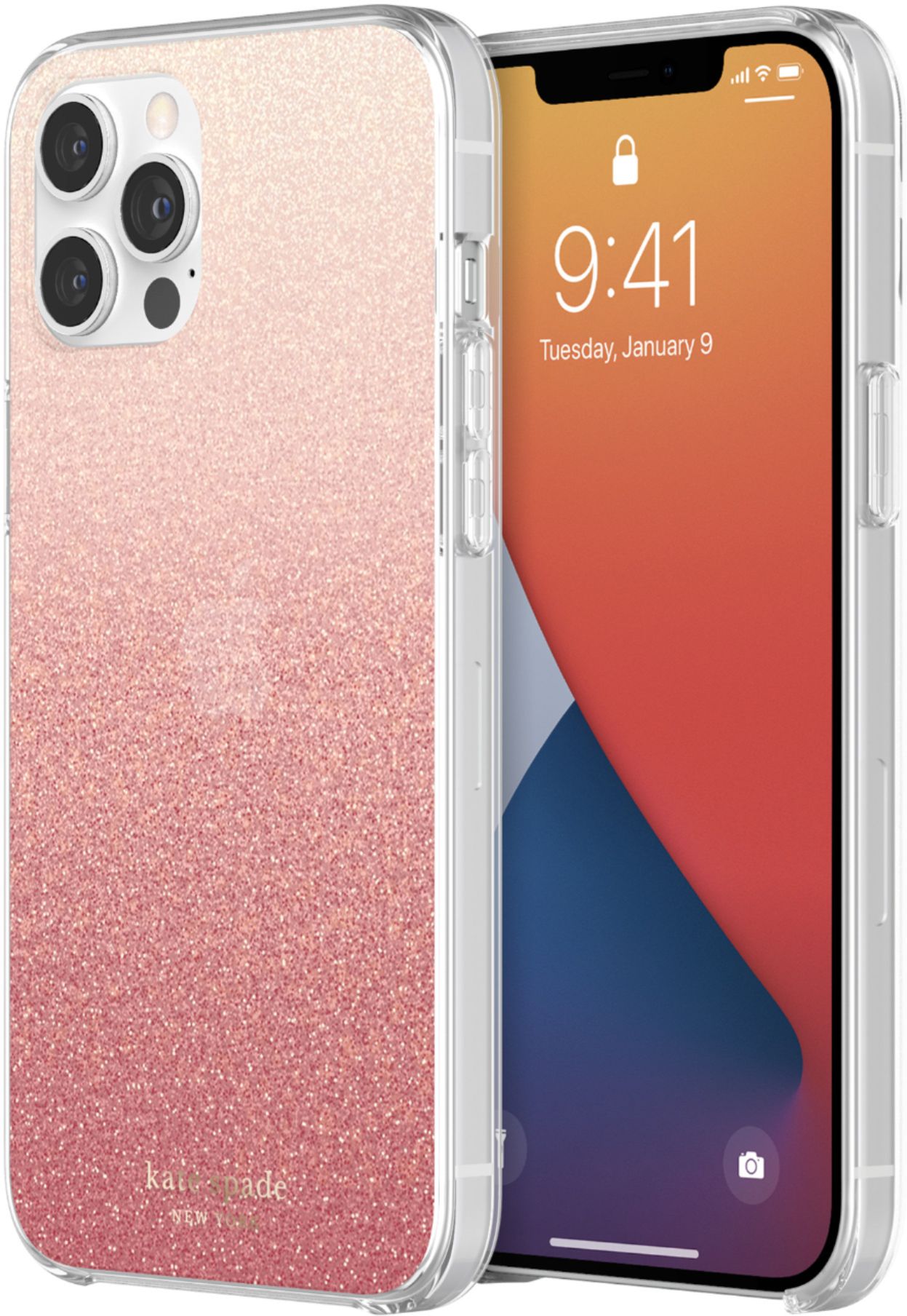 Alt View 12. kate spade new york - Protective Hardshell Case for iPhone 13/12 Pro Max - Pink Ombre Glitter.