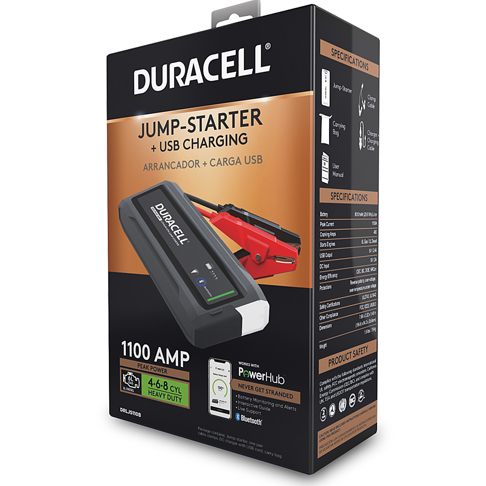 Best Buy: Duracell Bluetooth Enabled Lithium-Ion 1100A Portable Jump  Starter with USB Power Bank and Flashlight Black DRLJS110B