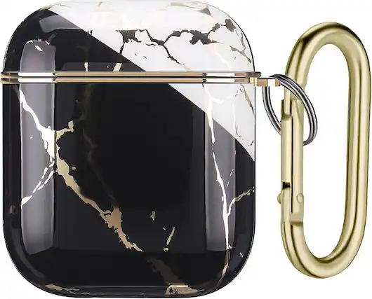 Front. SaharaCase - Luxury Marble Case for Apple AirPods (1st Gen and 2nd Gen) - Black.