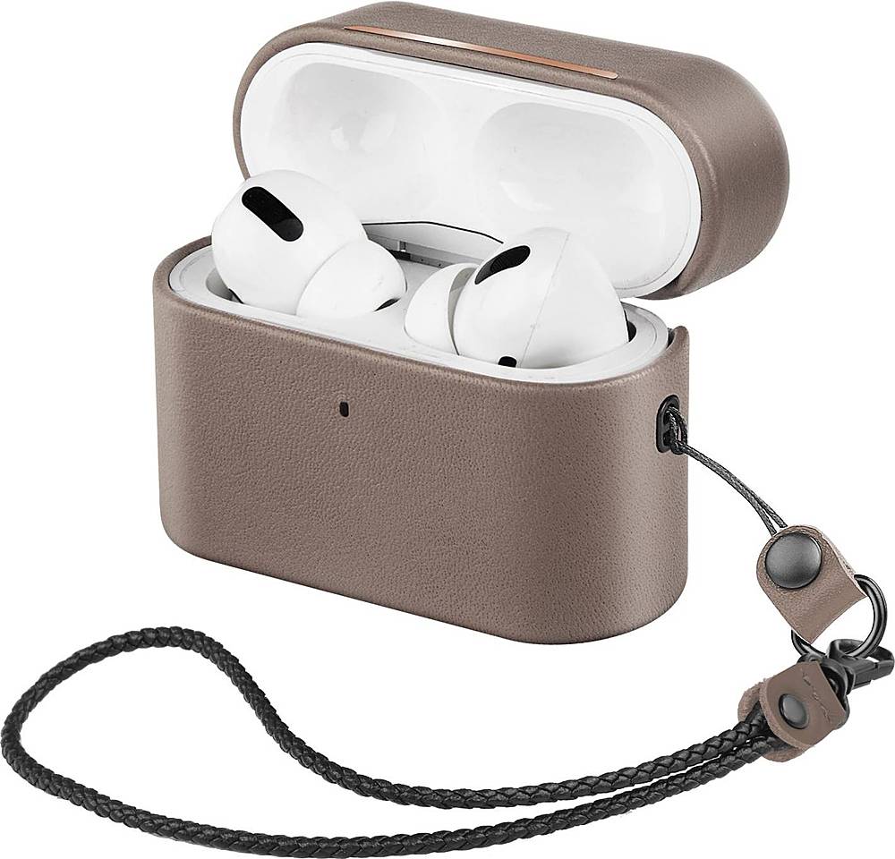 Left View: SaharaCase - Retro Leather Case for Apple AirPods Pro (1st Generation) - Sky Gray
