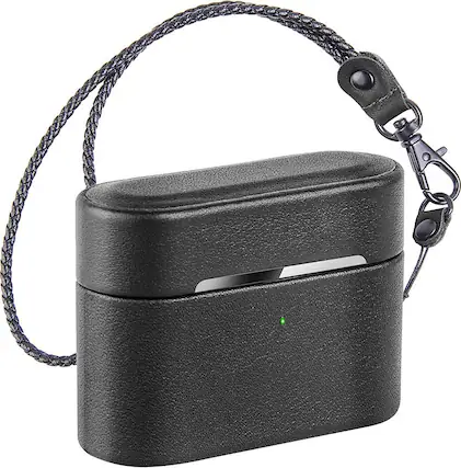 Angle. SaharaCase - Retro Leather Case for Apple AirPods Pro (1st Generation) - Black.