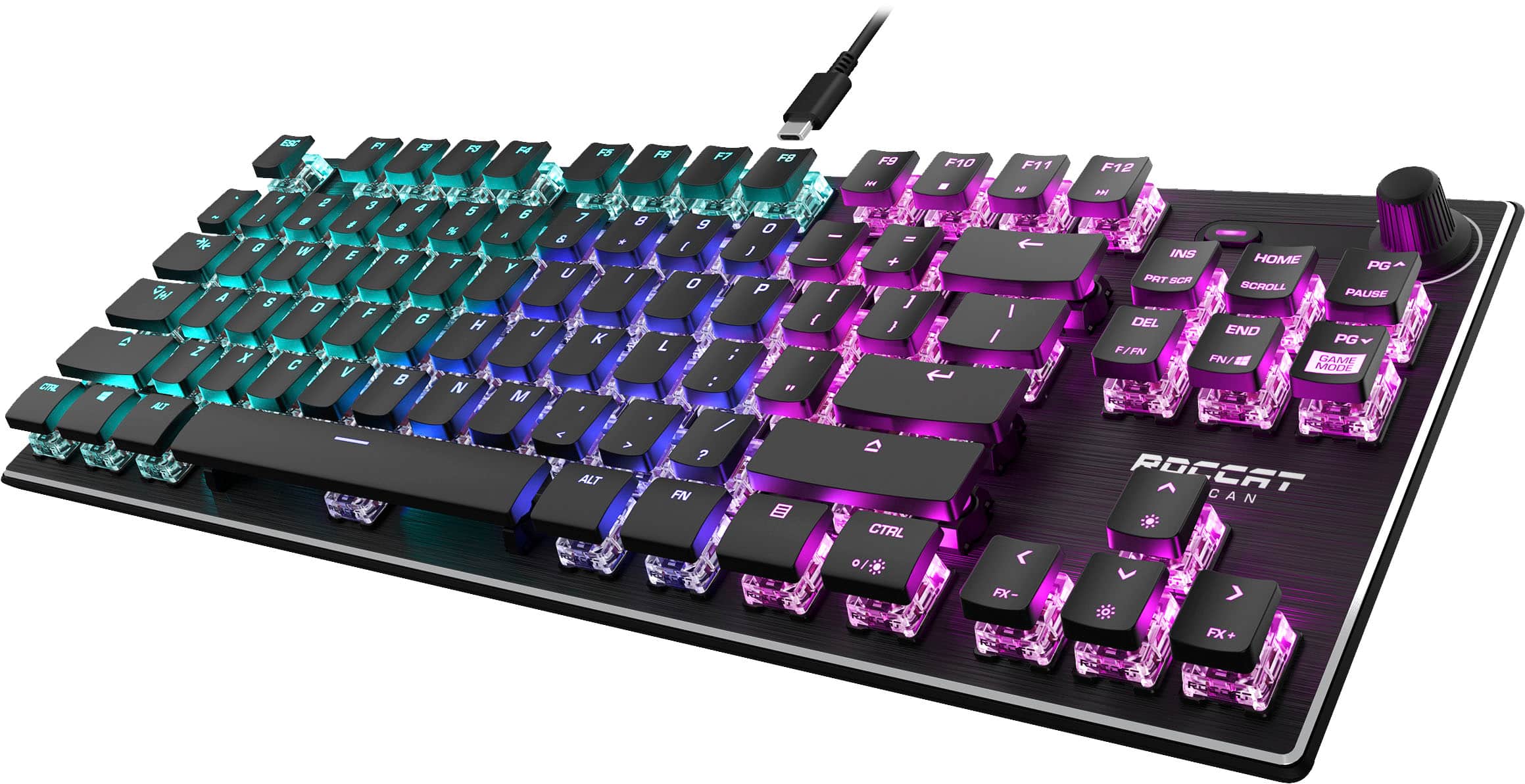 Angle. ROCCAT - Vulcan TKL Compact Mechanical Gaming Keyboard with Titan Switch Linear, RGB Lighting, and Anodized Aluminum Top Plate - Black.