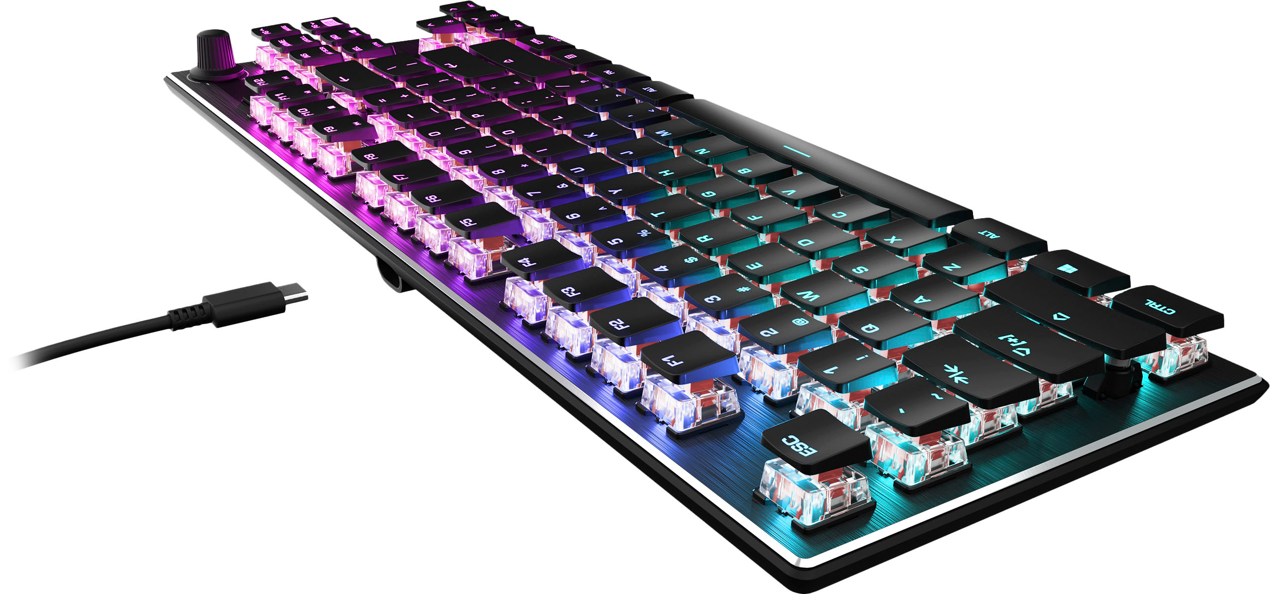 ROCCAT Vulcan 100 AIMO Mechanical PC Gaming Keyboard, RGB Lighting, Silent,  Per Key LED Illumination, Brown Switches, Aluminum Top Plate, Silver