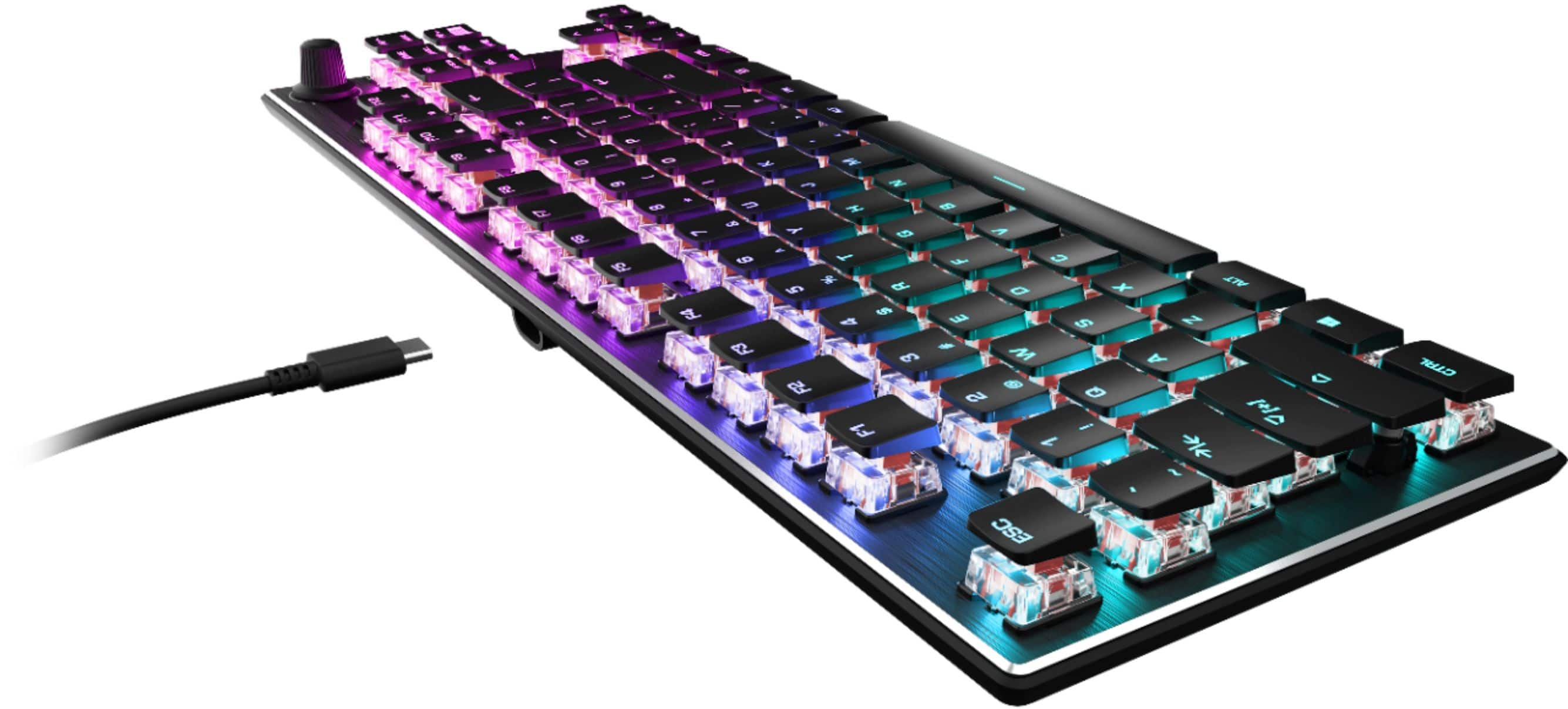 ROCCAT Vulcan 100 AIMO Mechanical PC Gaming Keyboard, RGB Lighting, Silent,  Per Key LED Illumination, Brown Switches, Aluminum Top Plate, Silver