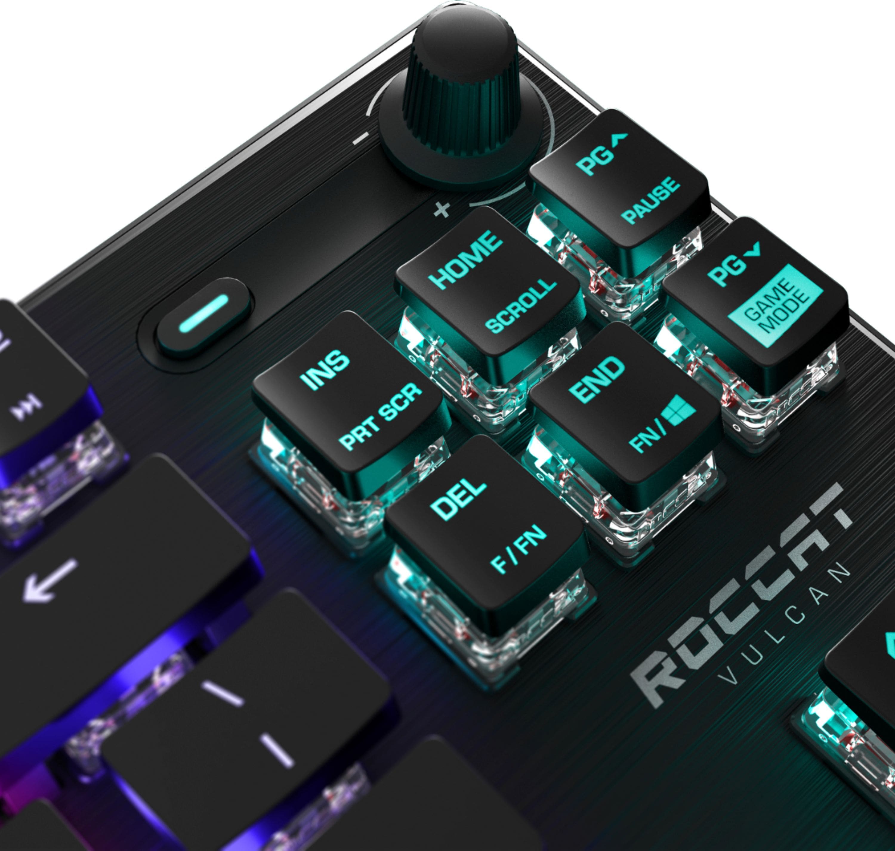 Left. ROCCAT - Vulcan TKL Compact Mechanical Gaming Keyboard with Titan Switch Linear, RGB Lighting, and Anodized Aluminum Top Plate - Black.
