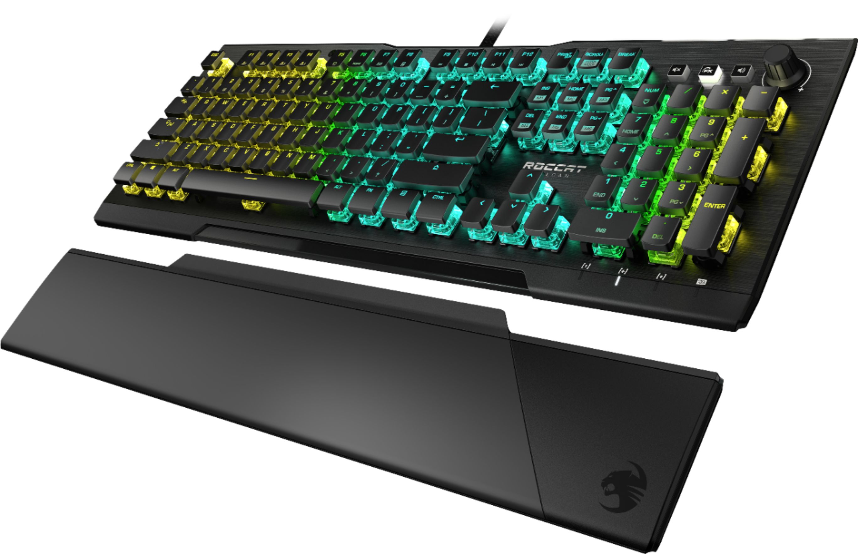 Angle View: ROCCAT - Vulcan Pro Full-size PC Gaming Keyboard with Linear Optical Titan Switch, RGB Lighting, Aluminum Top Plate and Palm Rest - Black