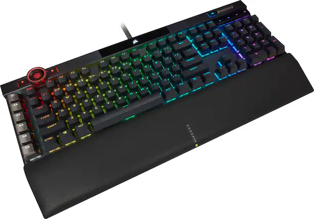 Front. CORSAIR - K100 RGB Full-size Wired Mechanical OPX Linear Switch Gaming Keyboard with Elgato Stream Deck Software Integration - Black.