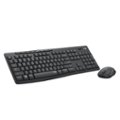 The image features a black computer keyboard and a mouse sitting on a white background. The keyboard has a numeric keypad and a touchpad. The mouse is located to the right of the keyboard.