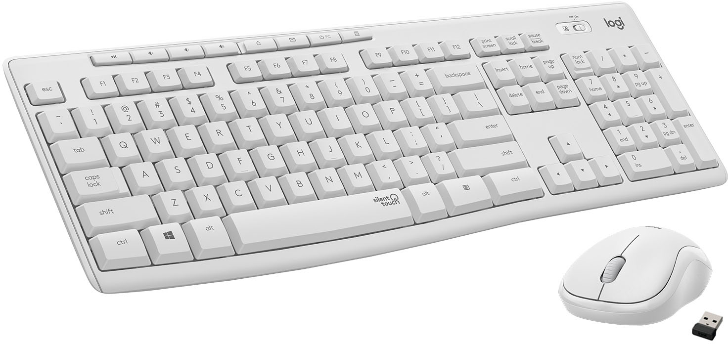 Logitech - MK295 Full-size Wireless Membrane Keyboard and Mouse Bundle - Off-White