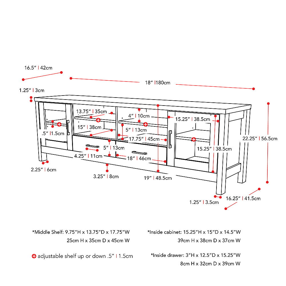 Hollywood Dark Gray TV Cabinet with Doors, for TVs up to 85 in.