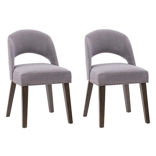 CorLiving - Upholstered Dining Chair with Espresso Wood Legs, Set of 2 - Pewter Grey