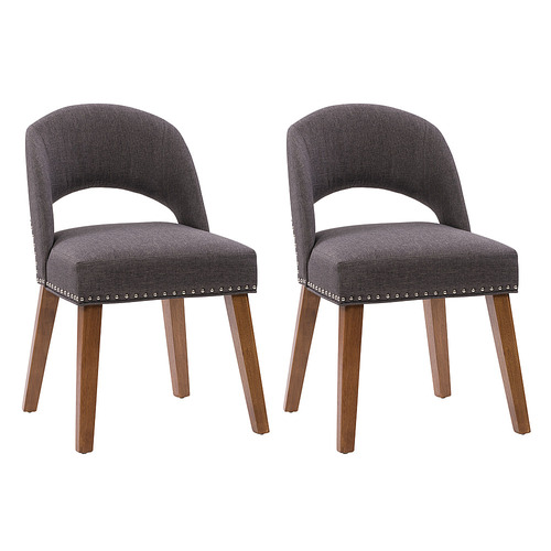 CorLiving - Tiffany Dining Chair with Wood Legs, Set of 2 - Dark Grey