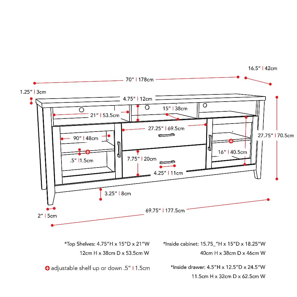 Alt View 11. CorLiving - Hollywood TV Cabinet with Drawers, for TVs up to 85" - Dark Gray.