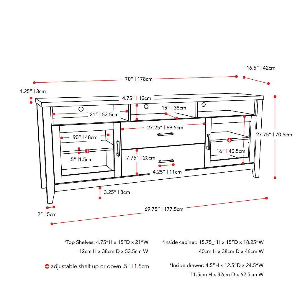 Alt View 11. CorLiving - Hollywood TV Cabinet with Drawers, for TVs up to 85" - Dark Gray.