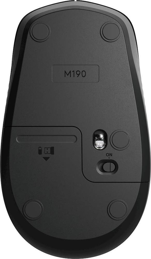 Back View: Logitech - M187 Mini Wireless Optical Ambidextrous Mouse - Black-gray