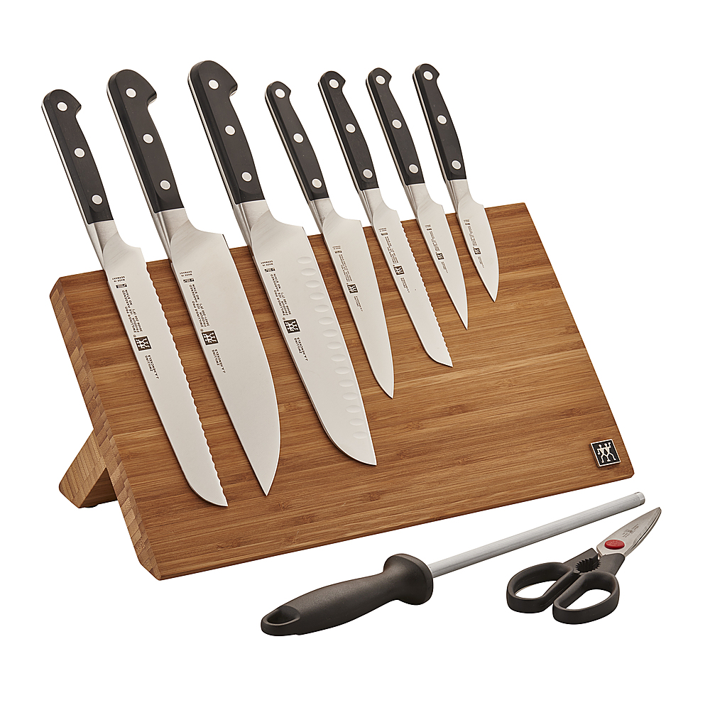 Angle View: ZWILLING - Pro 10-pc Knife Set With Bamboo Magnetic Easel - Stainless Steel