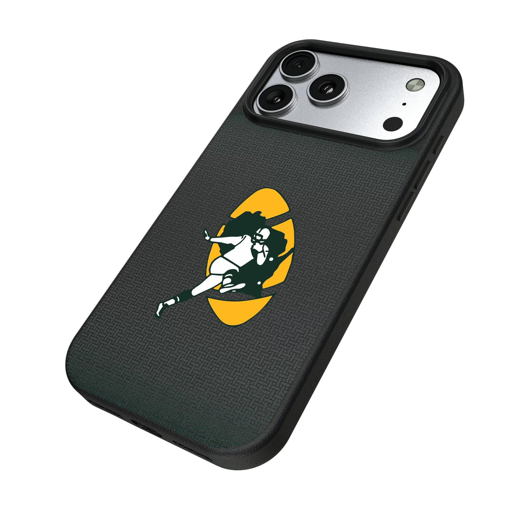 Alt View 1. Keyscaper - Green Bay Packers Linen Logo iPhone Magnetic Bump Case - 16 Pro - Black.
