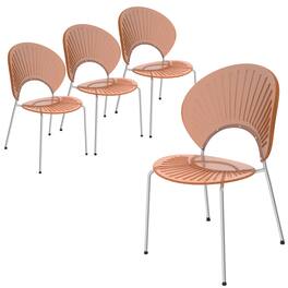 LeisureMod - Opulent 4-PCS Modern Stackable Plastic Dining Chair with Chrome Metal Base & Floor Glides - Amber