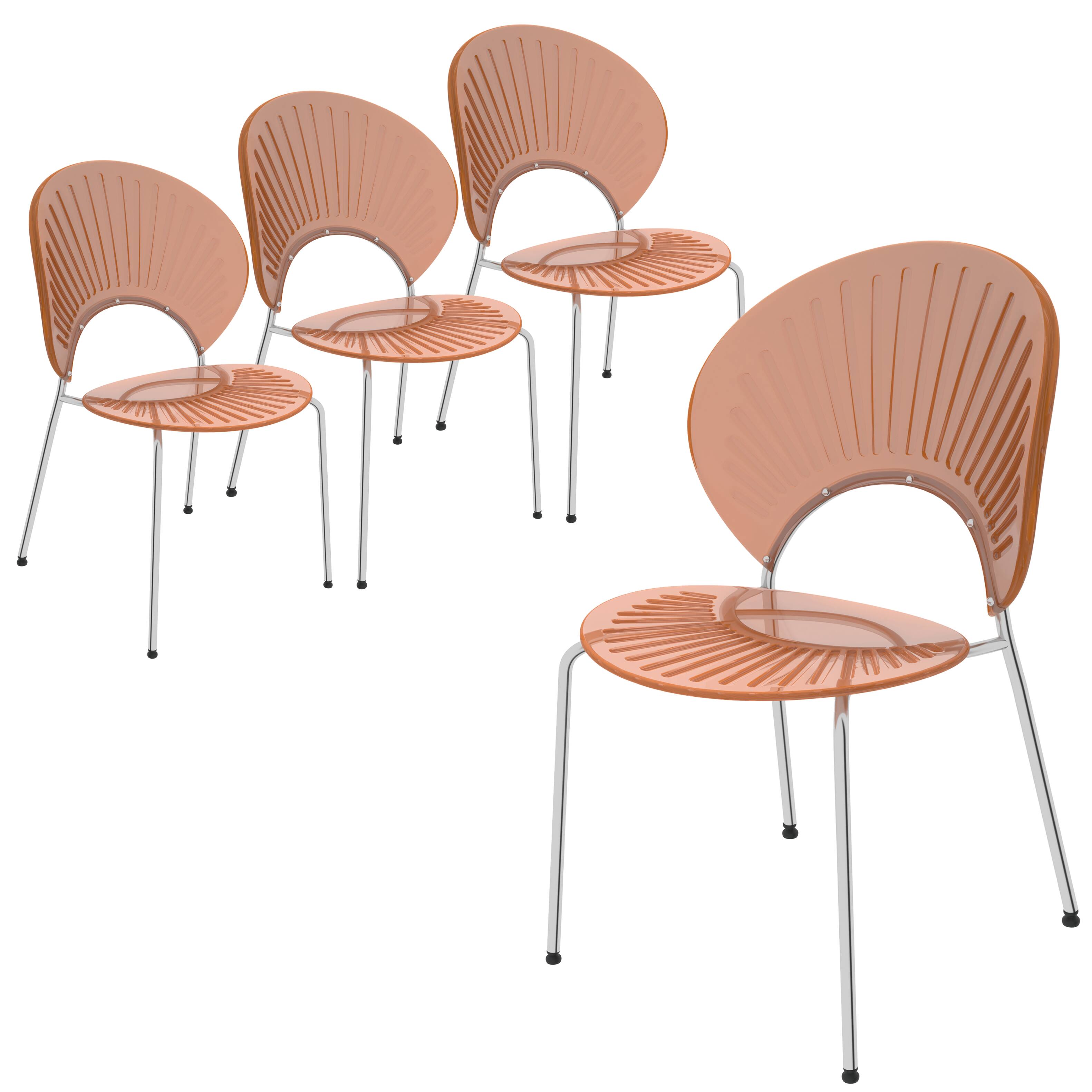 Front. LeisureMod - Opulent 4-PCS Modern Stackable Plastic Dining Chair with Chrome Metal Base & Floor Glides - Amber.