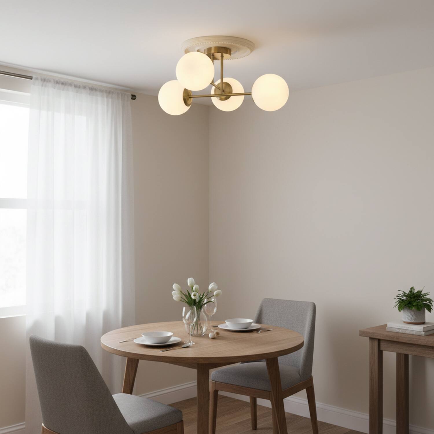 Back. Umeiluce - Modern 4-Light 22.4 Inches Semi-Flush Mount Glass Globes E12 - Brass.