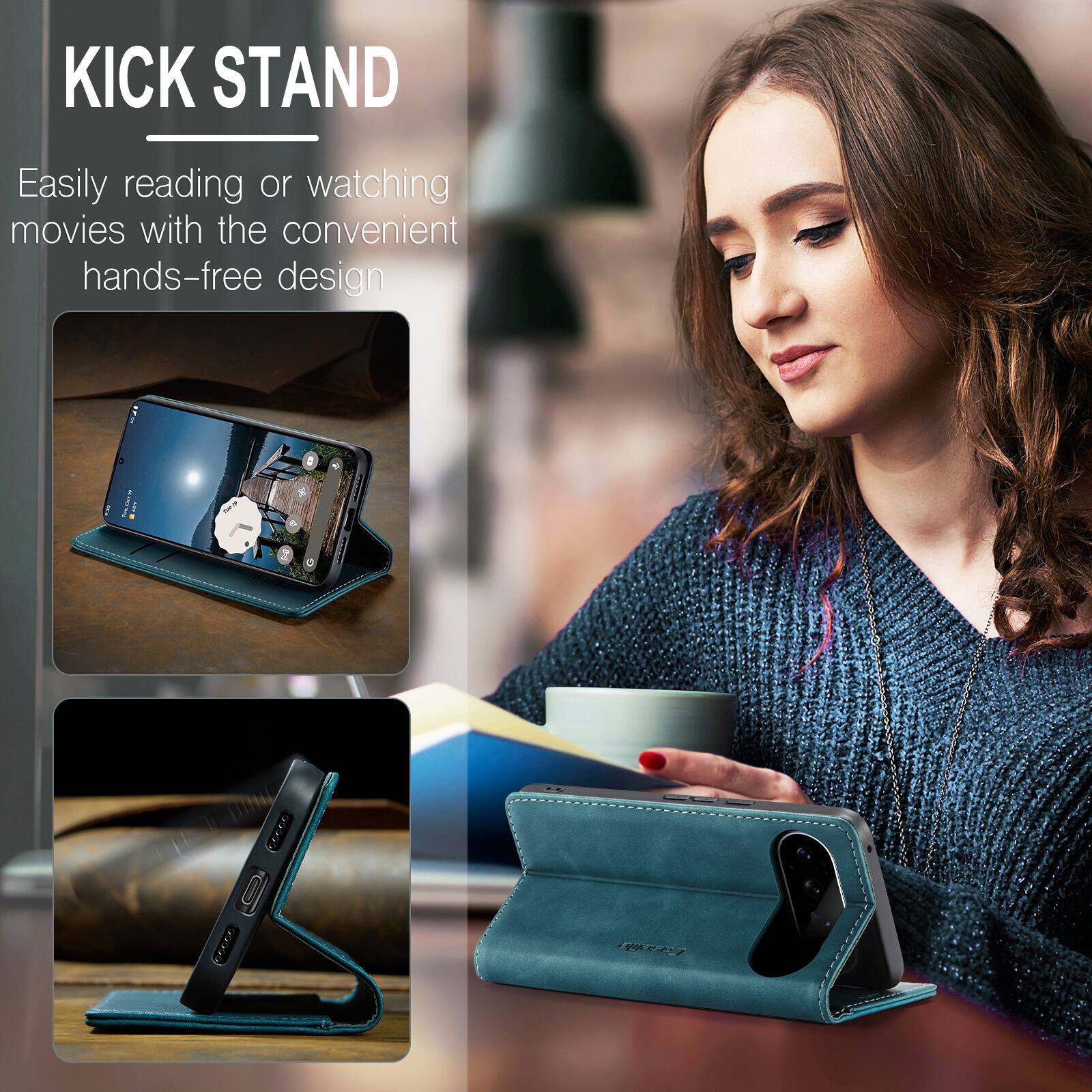 KICK STAND  
Easily reading or watching movies with the convenient hands-free design