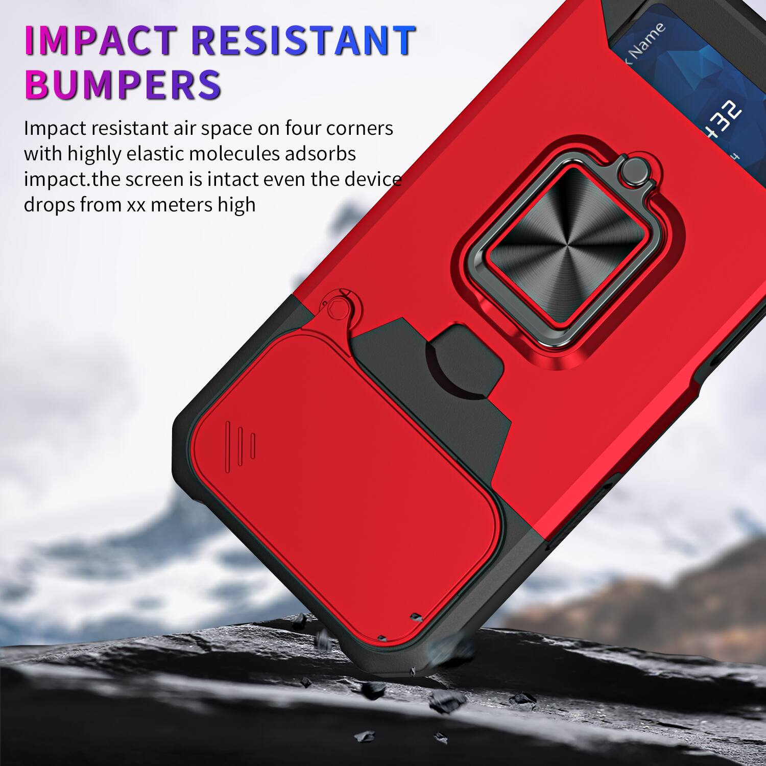IMPACT RESISTANT BUMPERS

Impact resistant air space on four corners with highly elastic molecules adsorbs impact. The screen is intact even the device drops from xx meters high