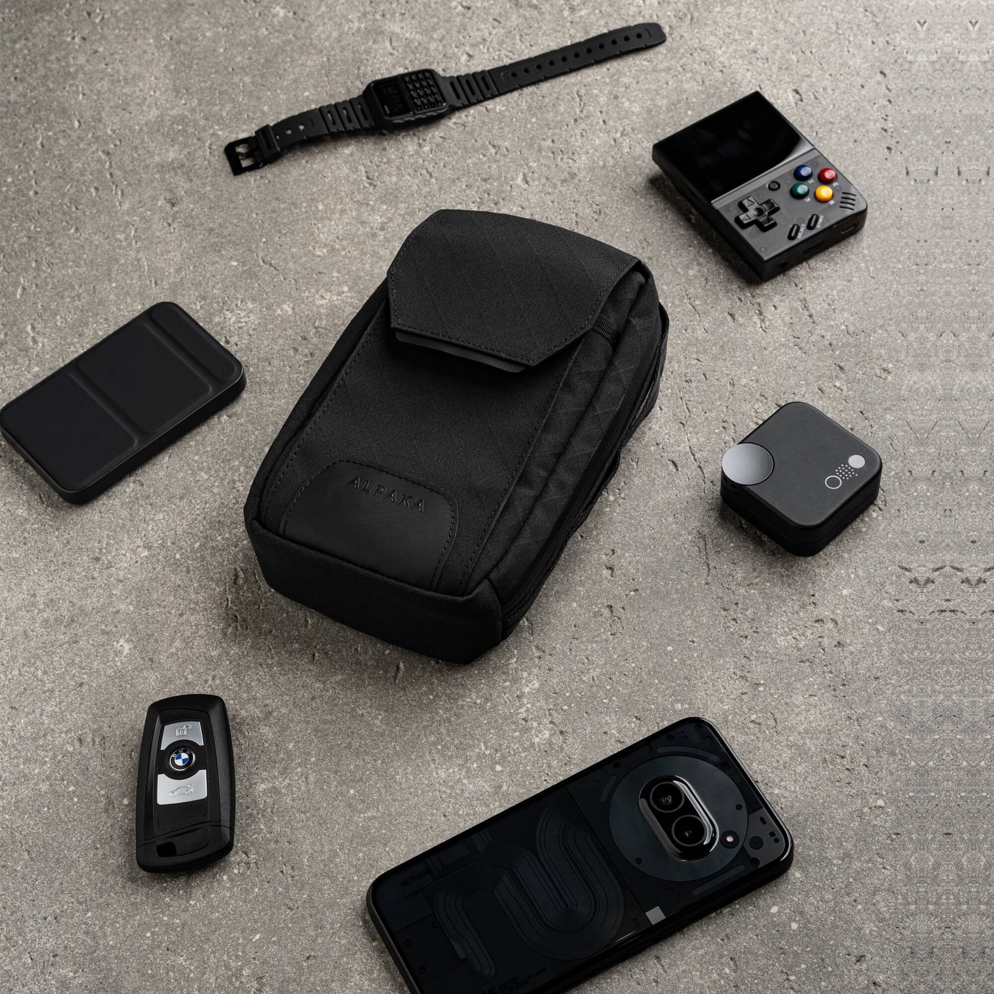 Back. ALPAKA - Durable Crossbody Phone Bag for iPhone Pro Max & Galaxy Ultra, Modular Sling V2 EDC Organizer, Weather-Resistant - Black Axogrid 300D.